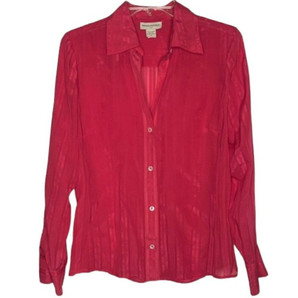 Banana Republic 100% Silk Buttoned L/S Striped Blouse - Hot Pink - M